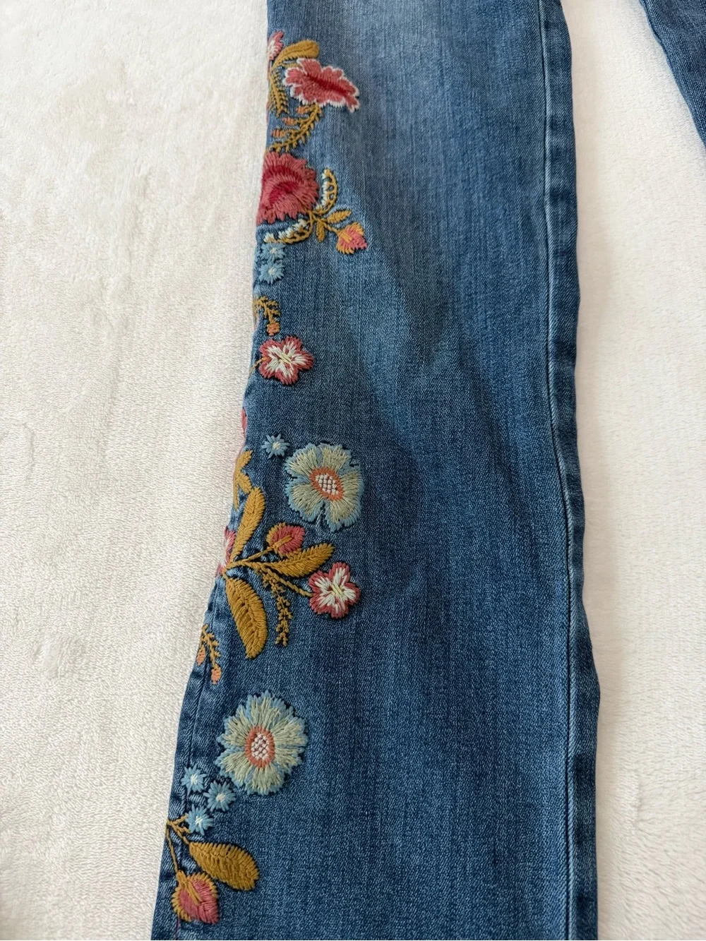 Sundance Magnolia Jeans Womens 27 Blue Floral Embroidered Straight Leg Denim E03 - Picture 3 of 10